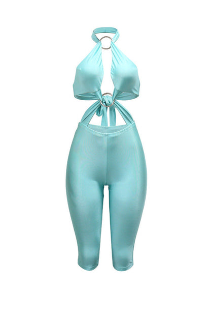 Ring Cutout Halter Capri Jumpsuit Lavish Daily