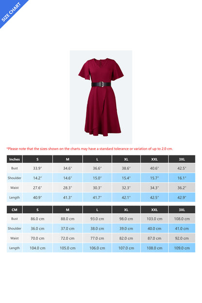 Bell Sleeve Solid Color Belt Dress Lavish Daily
