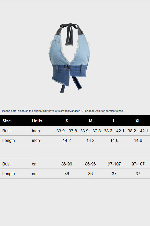 Frayed Tie Halter Denim Vest Lavish Daily