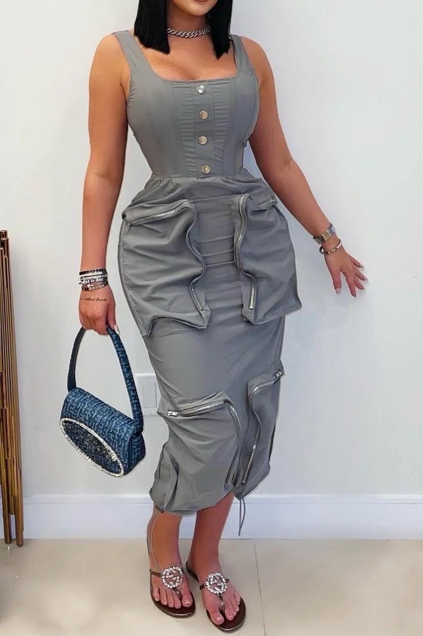 Stylish Casual Utility Pocket Dress Lavish Daily