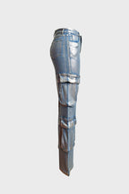 Hot Silver Elastic Cargo Jeans Lavish Daily