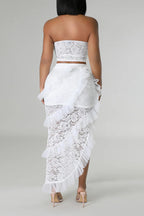 Lace Strapless Top and Ruffle Skirts Sets Lavish Daily