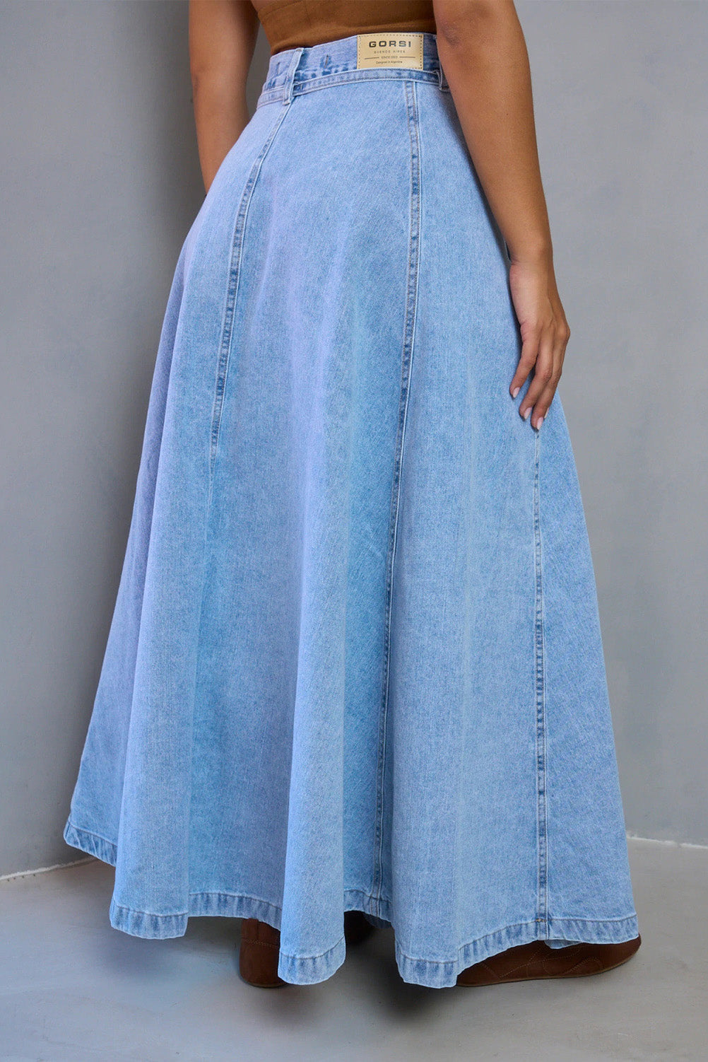Belted High Waist A-Line Denim Maxi Skirt Lavish Daily