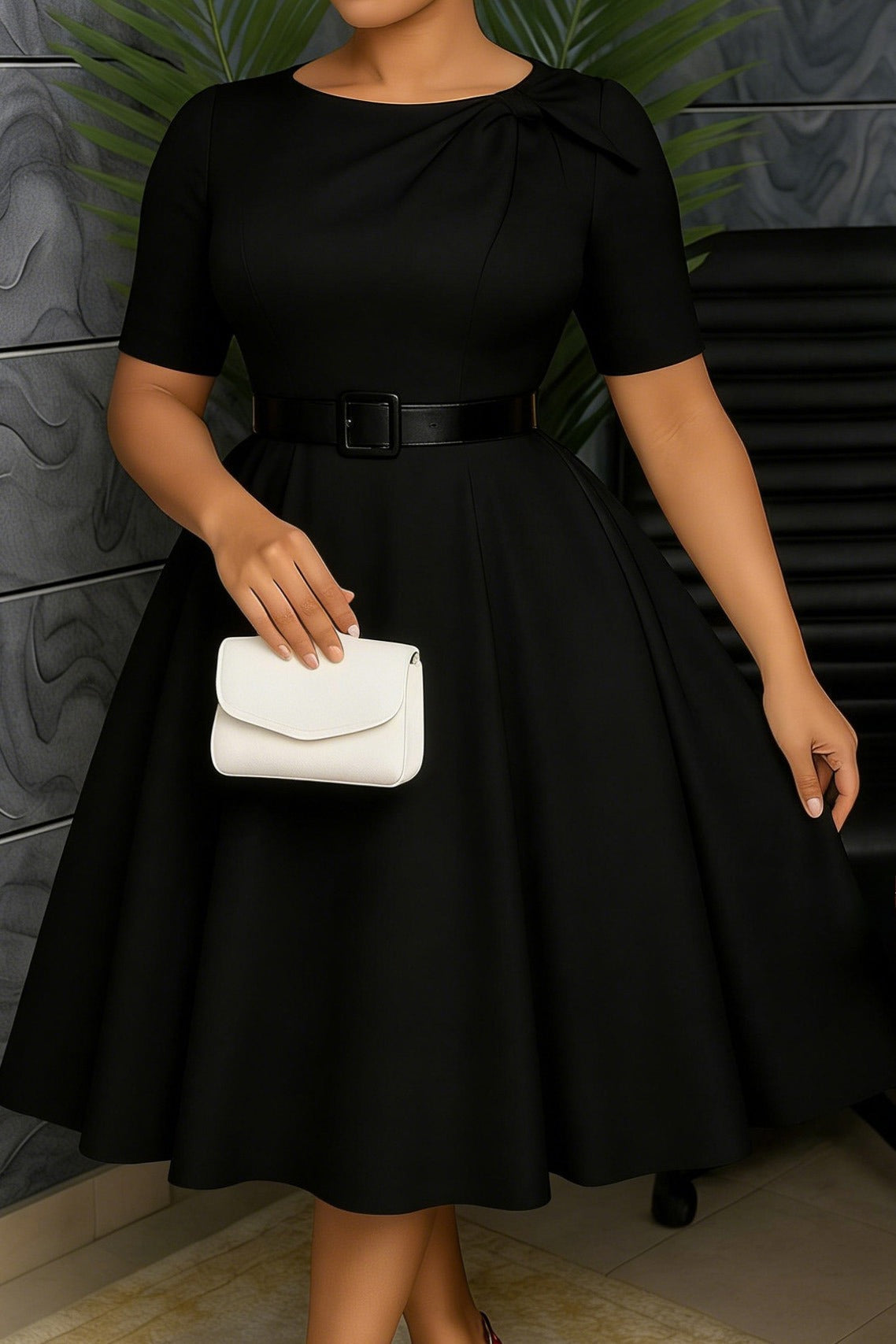 Elegant Bow Accent A-Line Midi Dress Lavish Daily