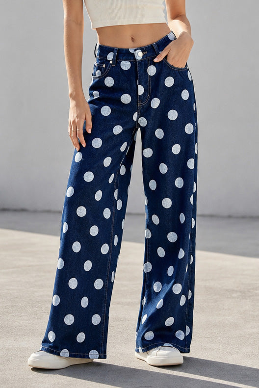Non-Stretch Polka Dot Wide Leg Jeans Lavish Daily