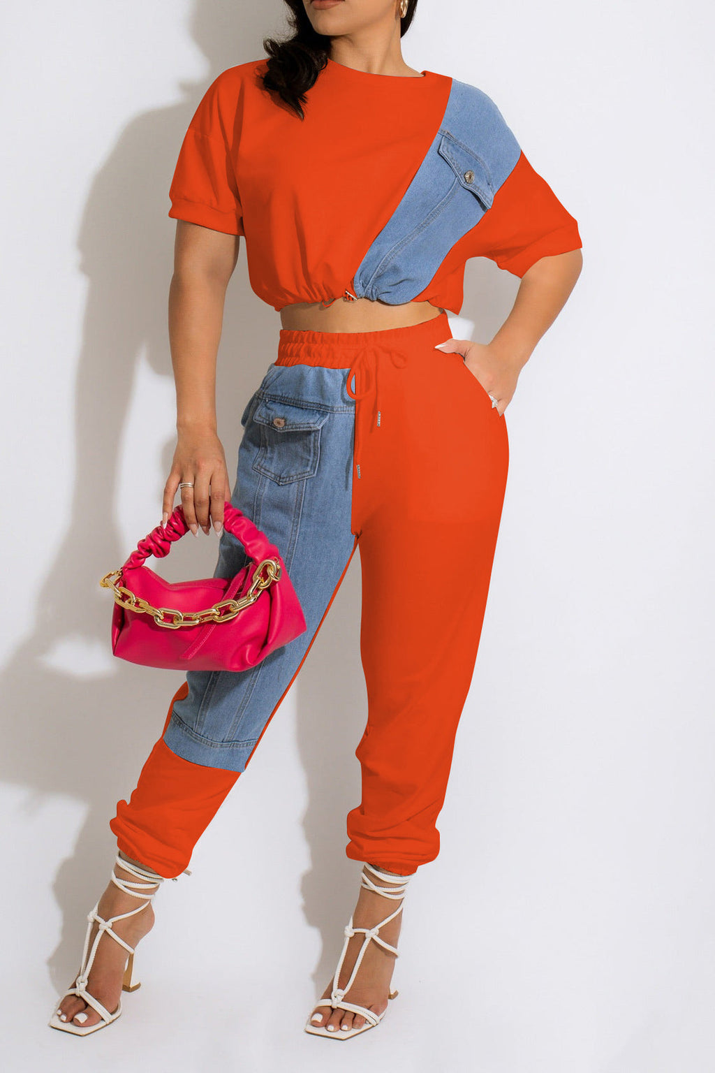 Patchwork Detail Top And Trousers Set Lavish Daily