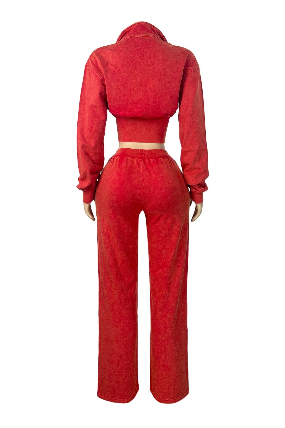 Washed Cropped Zip Jacket Wide Leg Pants Set Lavish Daily