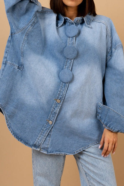 Oversized Statement Button Denim Shacket LavishDaily