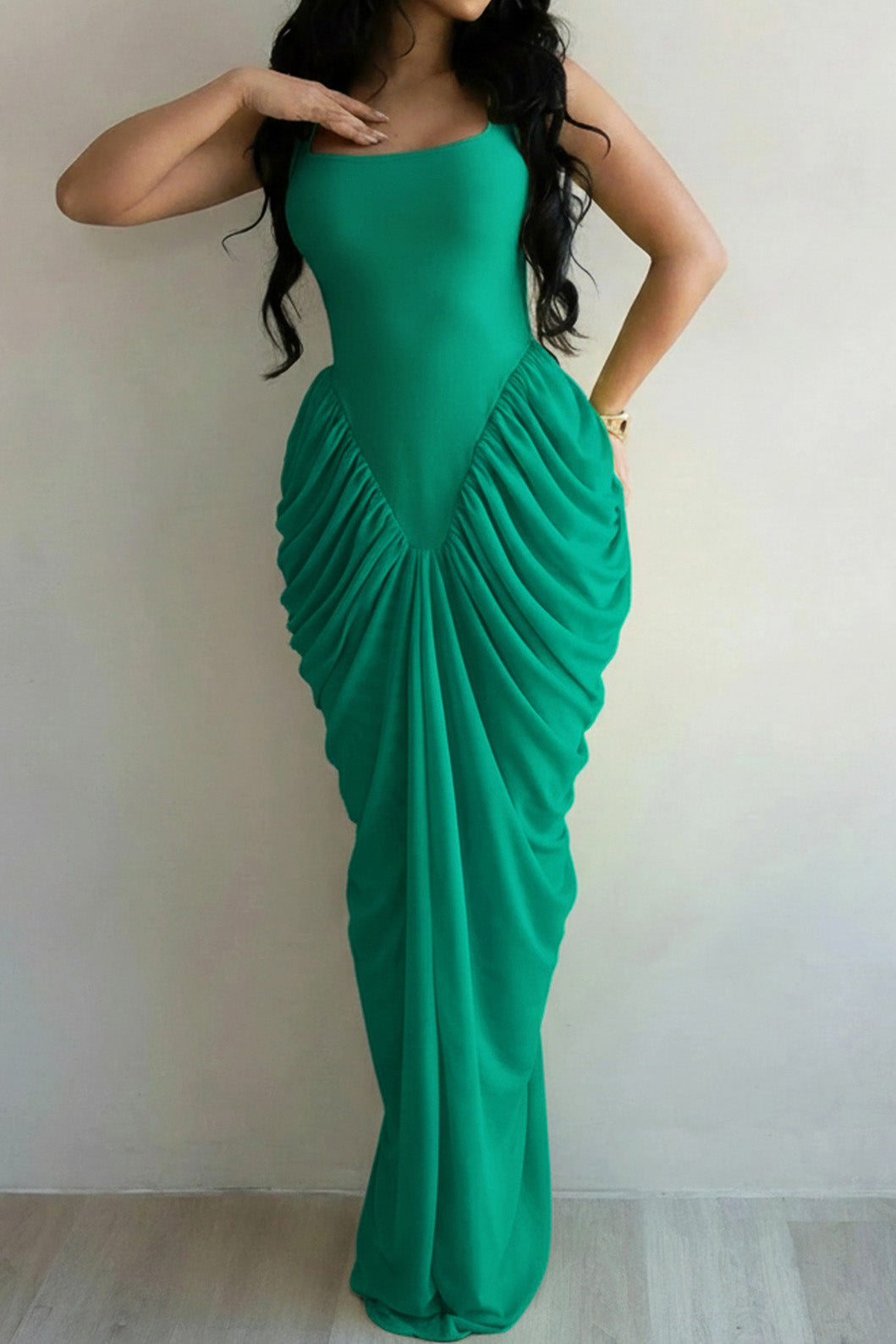 Draped V-Waist Chiffon Maxi Dress Lavish Daily