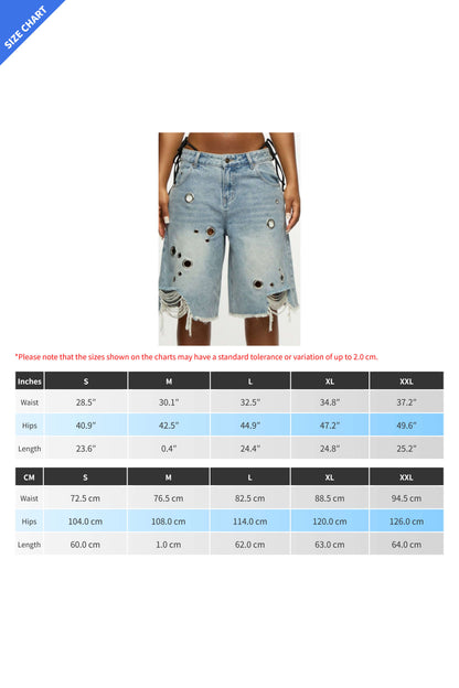 Oversized Grommet Distressed Long Shorts Lavish Daily