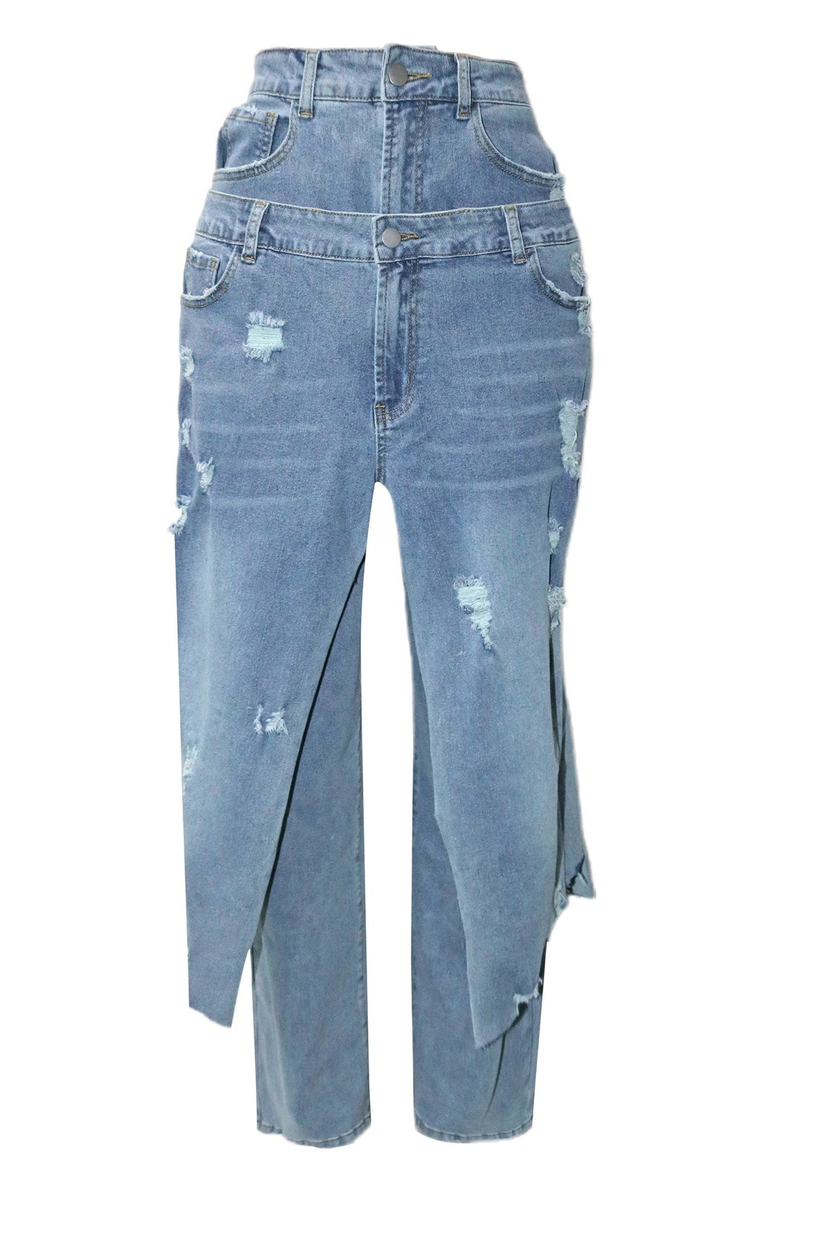Double-Waistband Asymmetric Distressed Jeans Lavish Daily