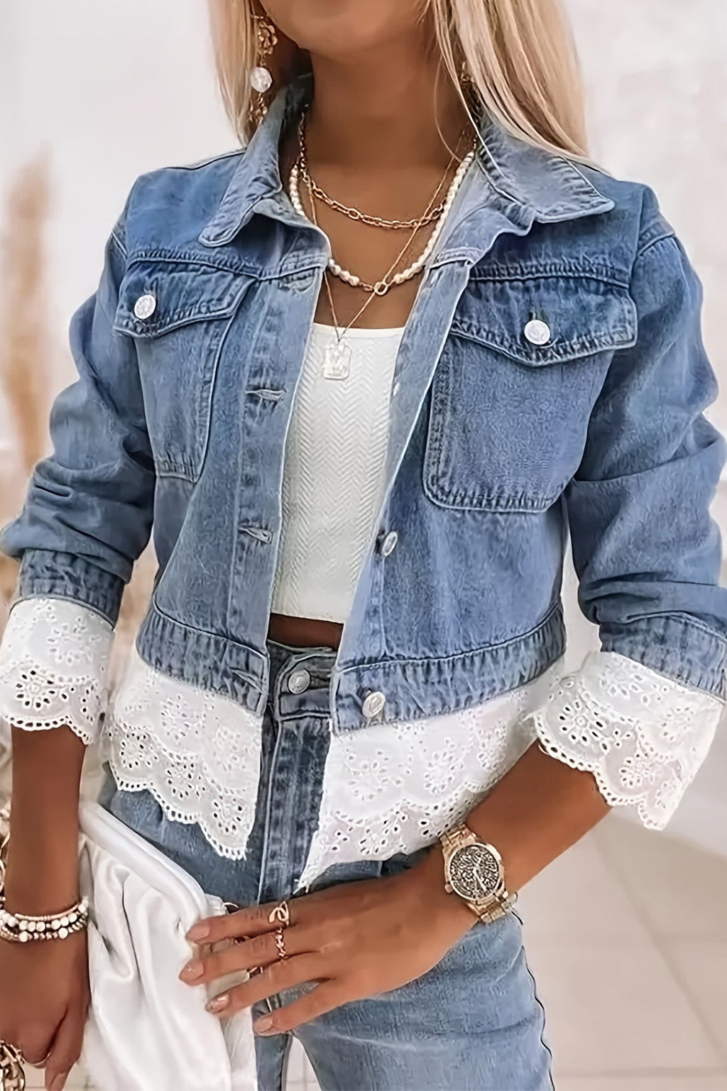 Lace Stitching Fashion Denim Jacket Lavish Daily