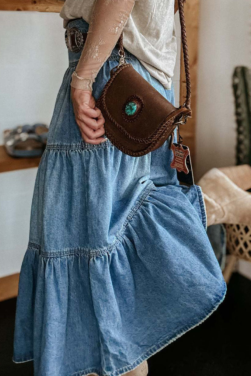 Front Button 3 Tiered Denim Skirt Lavish Daily