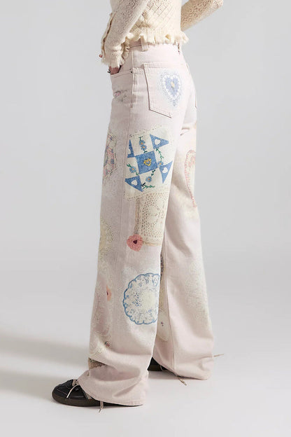 High-Waisted Statement Print Wide Leg Jeans Lavish Daily