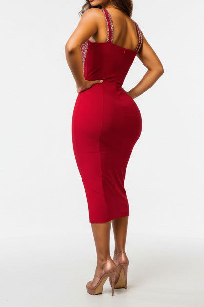 Rhinestone Cami Midi Dress Lavish Daily