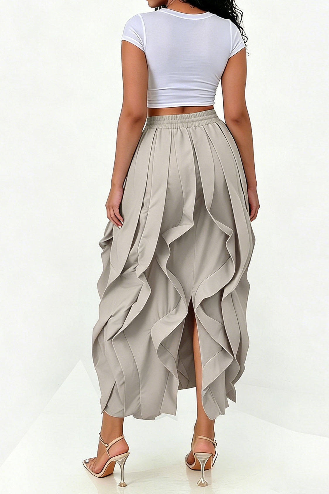 Cascading Ruffle Midi Skirt Lavish Daily