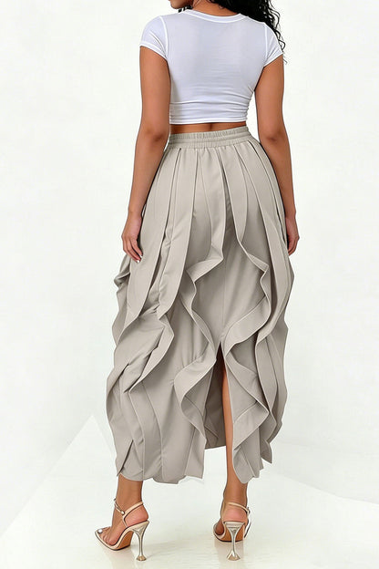 Cascading Ruffle Midi Skirt Lavish Daily