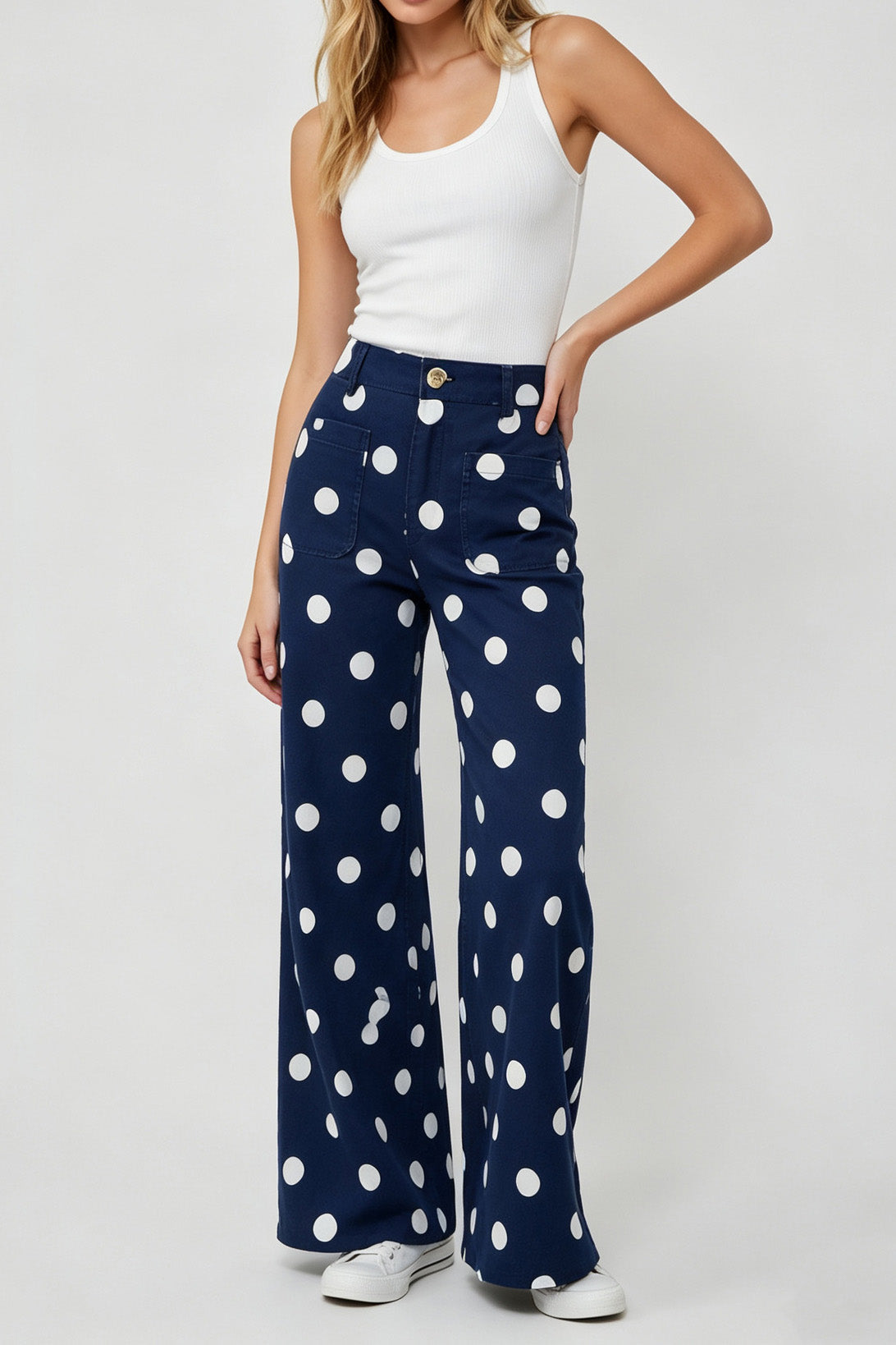 Polka Dot High Rise Wide Leg Jeans Lavish Daily