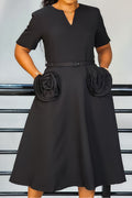 V-Neck Short Sleeve with 3D Floral A-Line Dress Lavish Daily