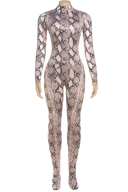Print Turtleneck Long Sleeve Jumpsuit Lavish Daily