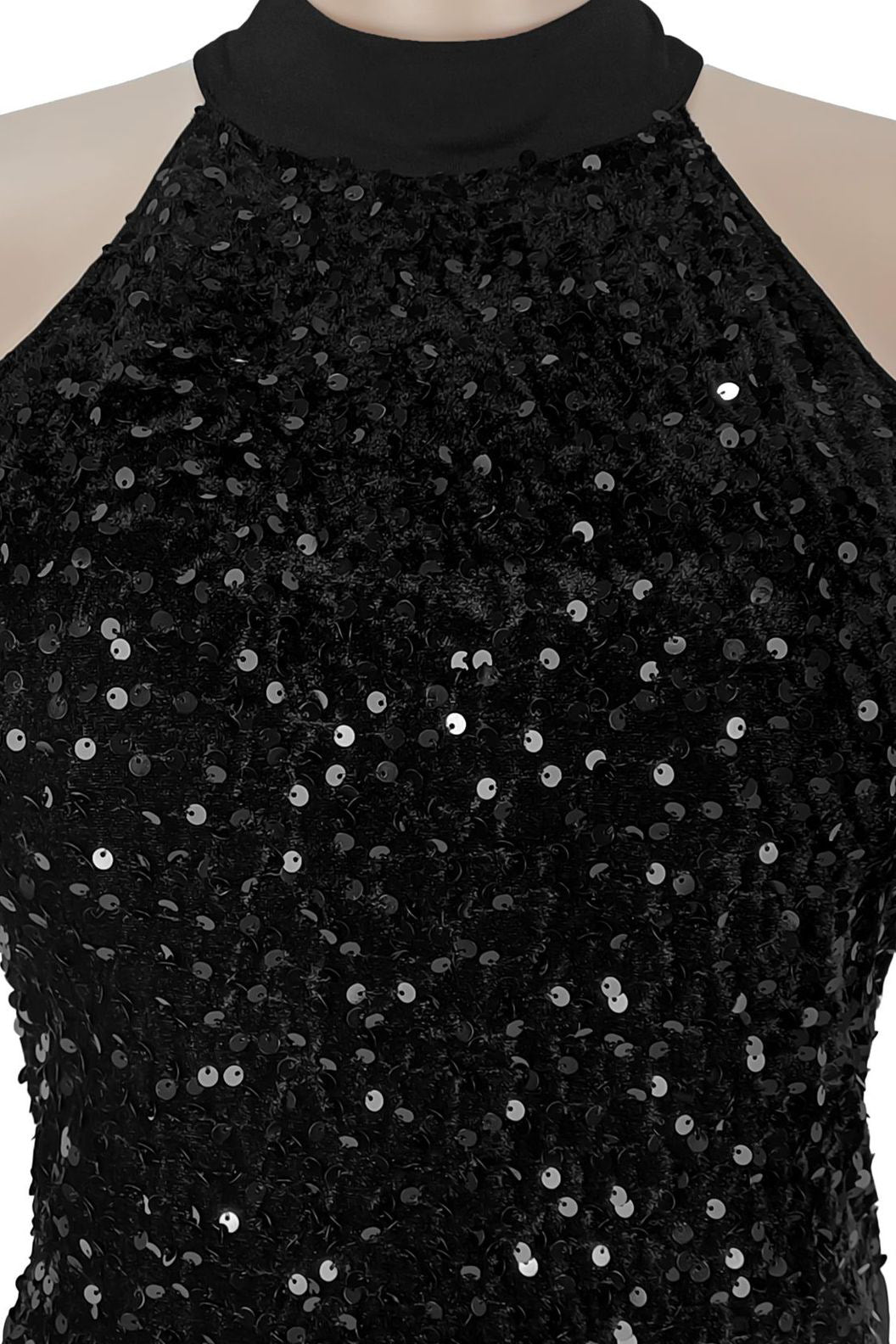 Sequin Ruffle Halter Maxi Dress LavishDaily