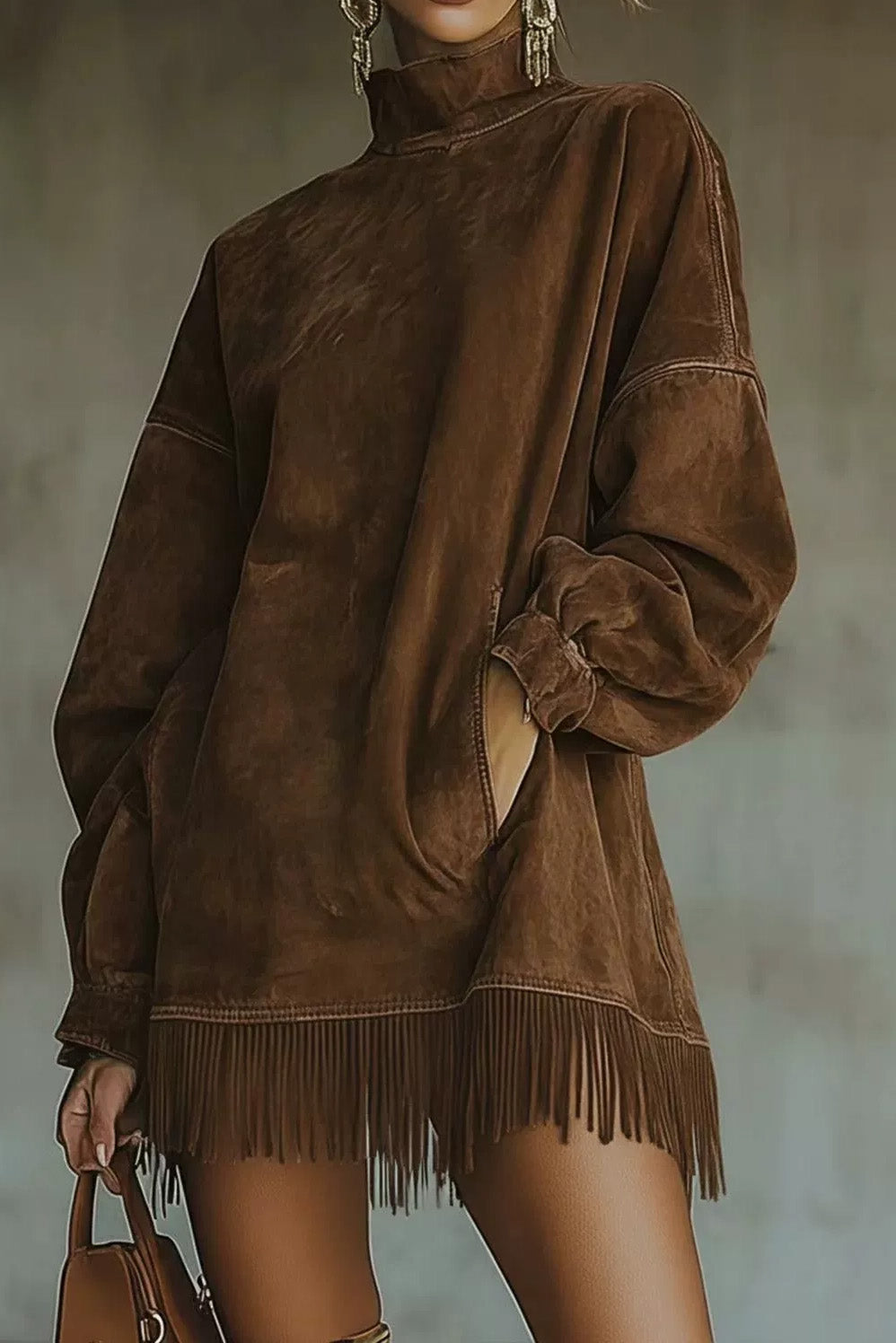 Faux Suede Turtleneck Dress Lavish Daily