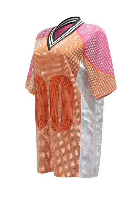 Colorblock Rhinestone V-Neck Dress Lavish Daily