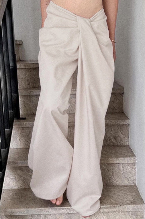 Solid Knot Low Waist Wide Leg Pants Lavish Daily