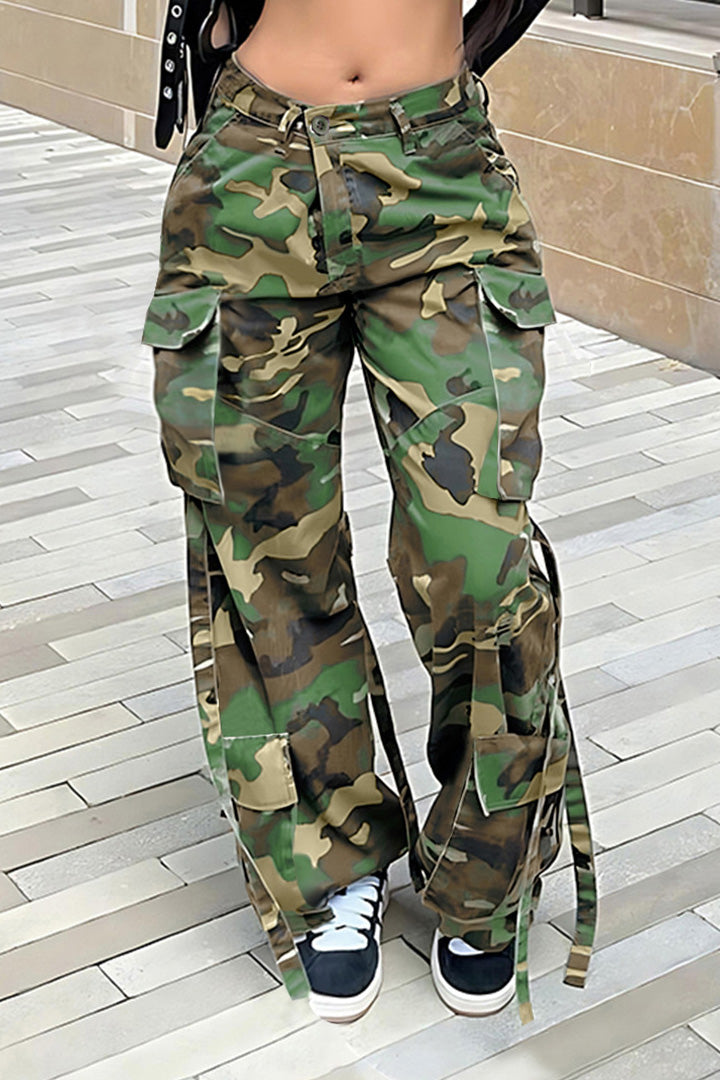 Camo Multi Pocket Straight Cargo Pants Lavish Daily