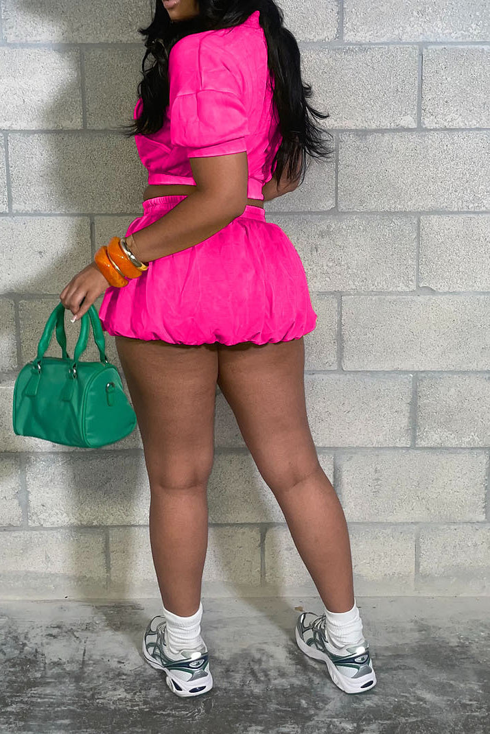 Zipper Crop Top and Lantern Skirt Set Lavish Daily