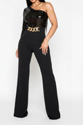 One Shoulder Sequin Wide Leg Jumpsuit Lavish Daily