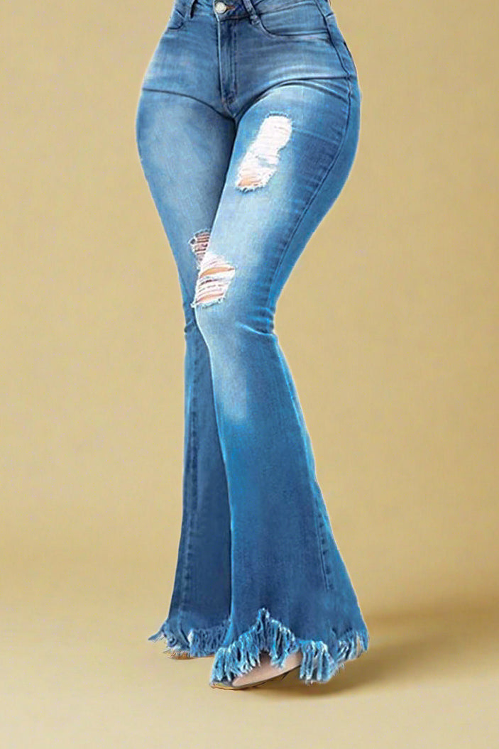 Stretch Ripped Wide Leg Jeans Lavish Daily