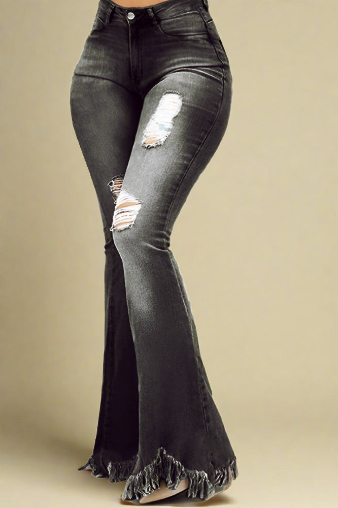 Stretch Ripped Wide Leg Jeans Lavish Daily