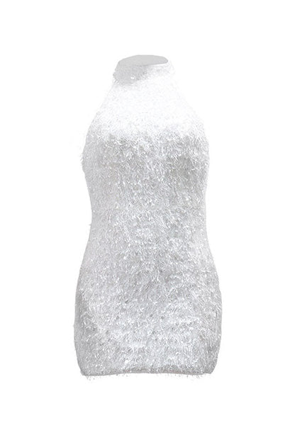 Sequin Embellished Textured Halter Mini Dress Lavish Daily