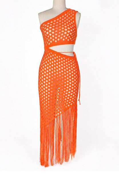 One-Shoulder Crochet Cutout Maxi Dress Lavish Daily