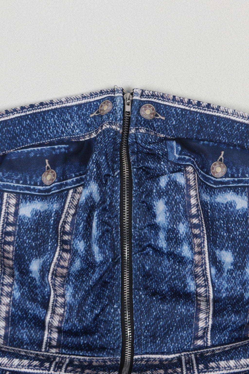 Denim Print Strapless Wide Leg Jumpsuit Lavish Daily