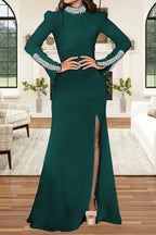 Long Sleeve Rhinestone Turtleneck Maxi Dress Lavish Daily
