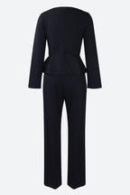 Solid Flounce V Neck Long Sleeve Sets Lavish Daily