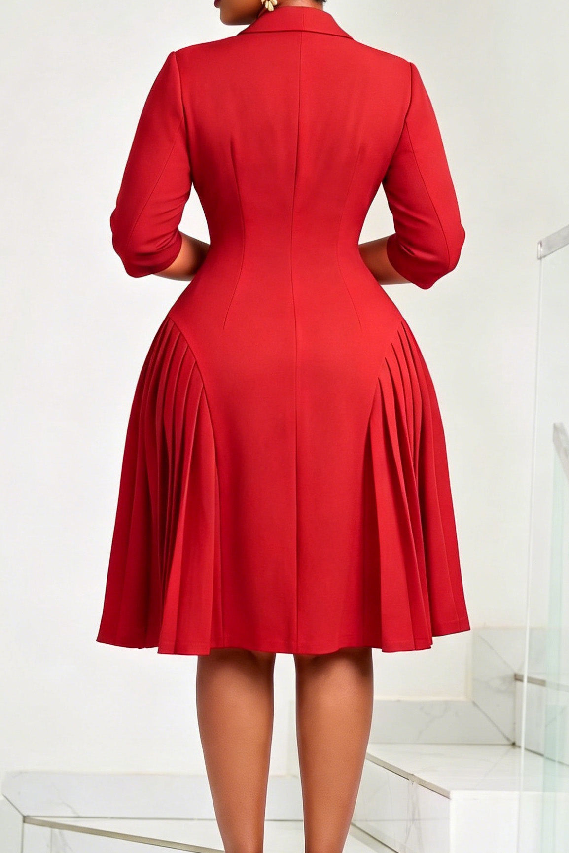 Pleated Button Front Blazer Midi Dress Lavish Daily