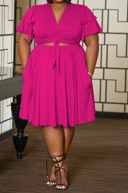 Plus Size Ruffle Tie Front Skirt Set LavishDaily