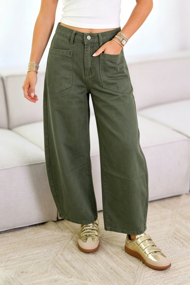 High Waist Patch Pocket Barrel Jeans Lavish Daily