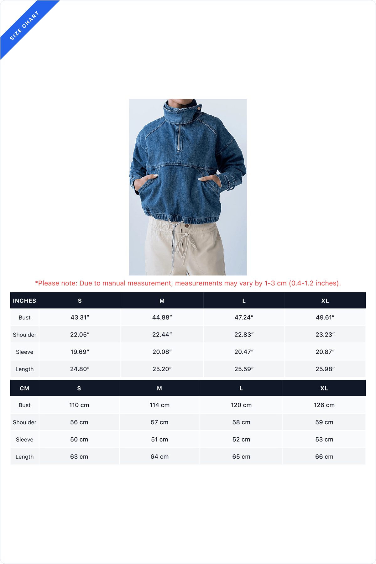 High-Collar Half-Zip Denim Pullover Jacket Lavish Daily
