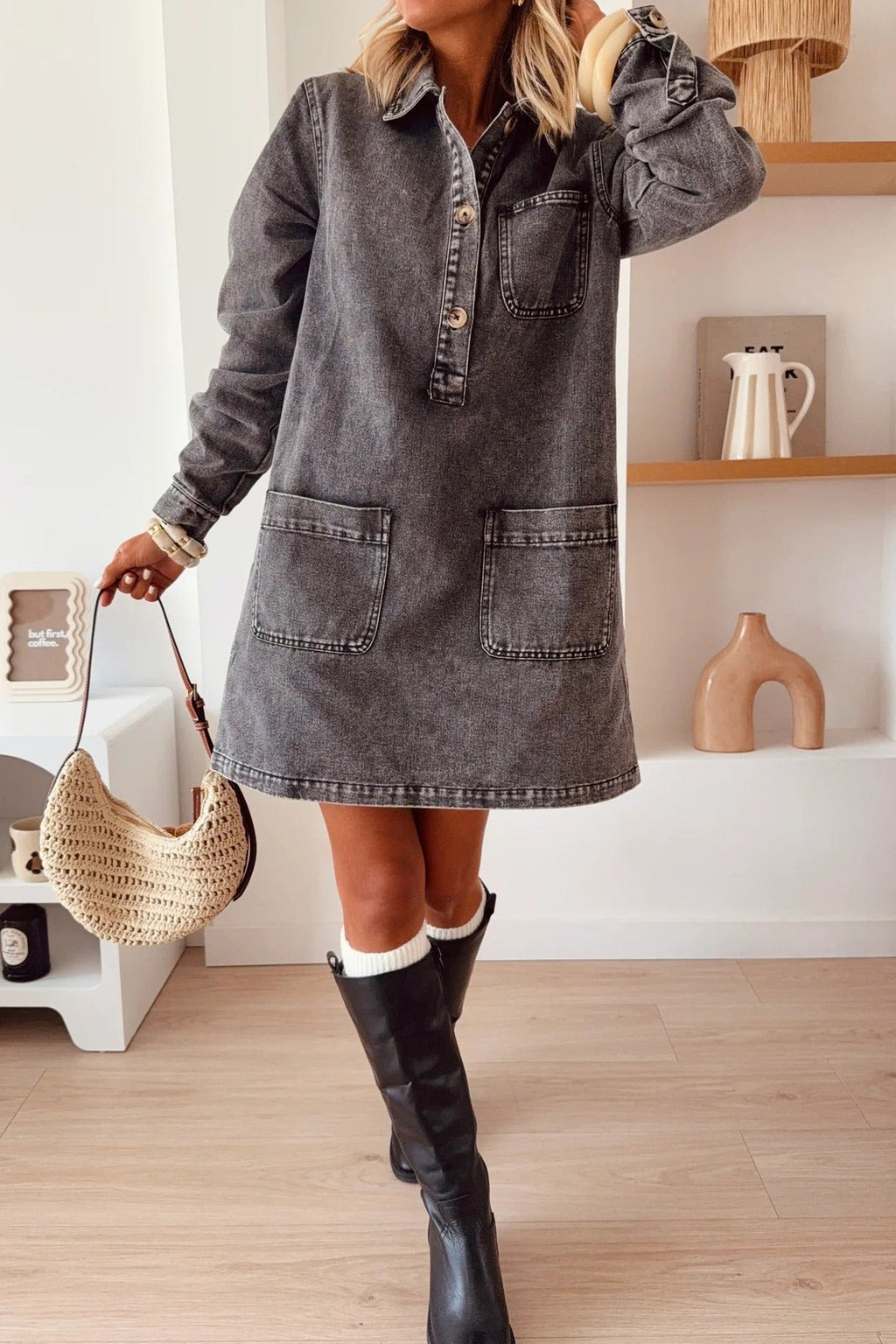 Denim Long Sleeve Mini Dress LavishDaily