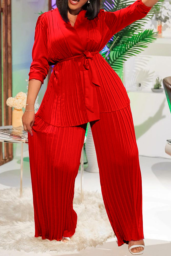 V Neck Long Sleeve Tops Wide Leg Pants Set Lavish Daily