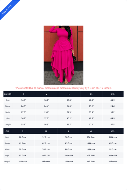 Long-Sleeve Ruffle Hem High-Low Dress Lavish Daily