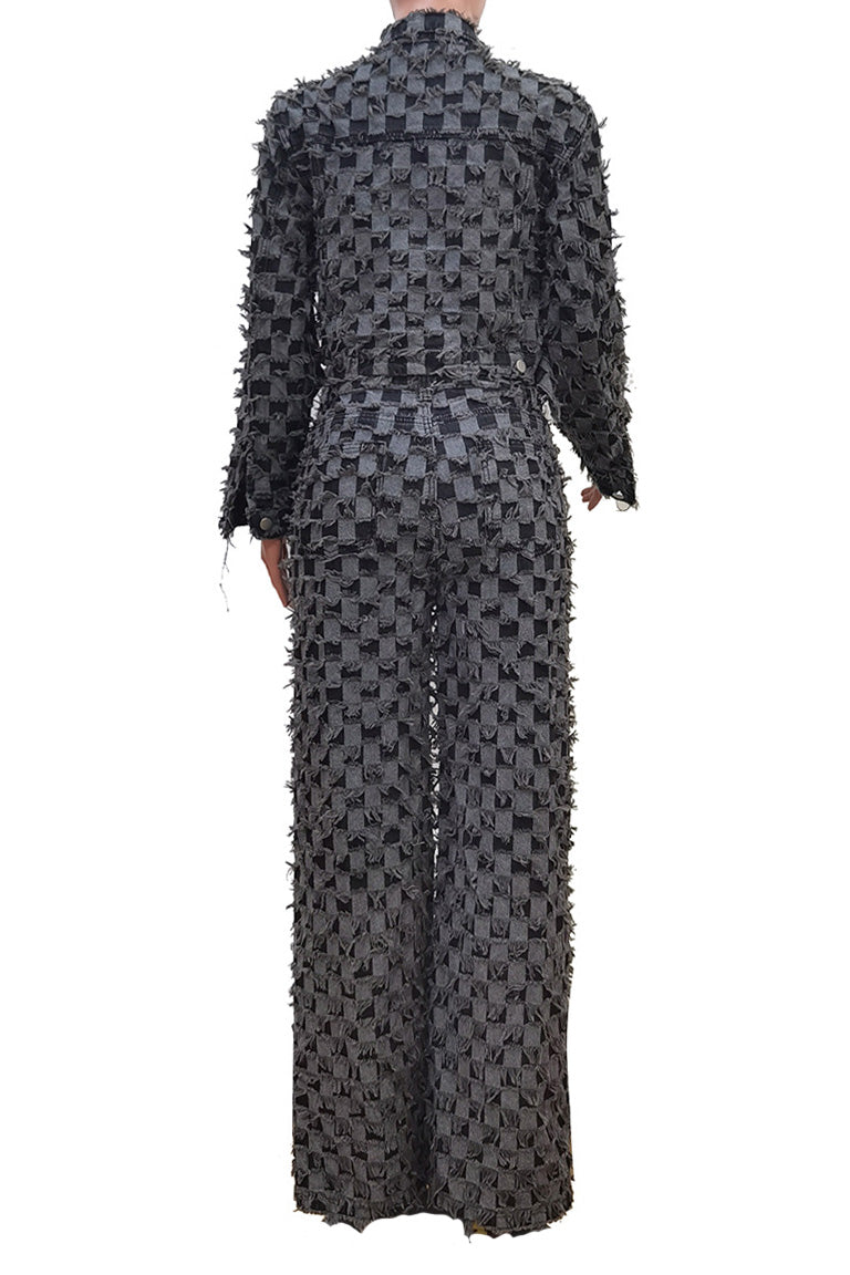 Checkered Denim Jacket & Pants Set Lavish Daily