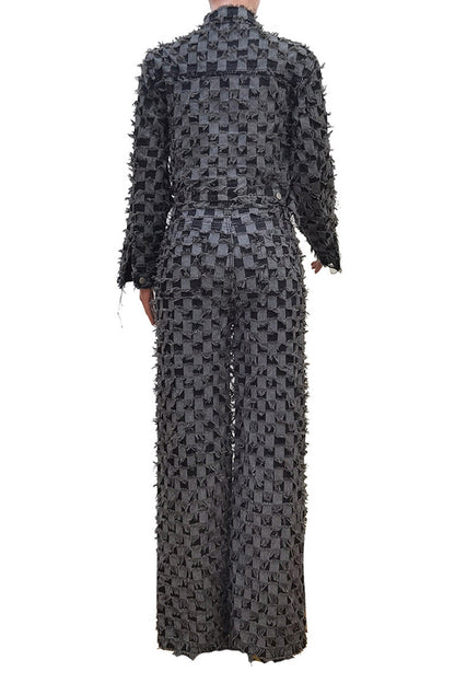 Checkered Denim Jacket & Pants Set Lavish Daily