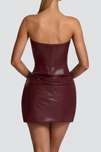 Ruched Leather Bodycon Mini Dress LavishDaily