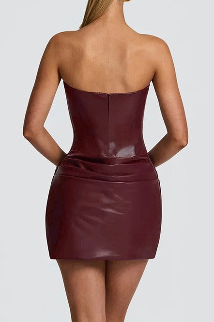 Ruched Leather Bodycon Mini Dress LavishDaily