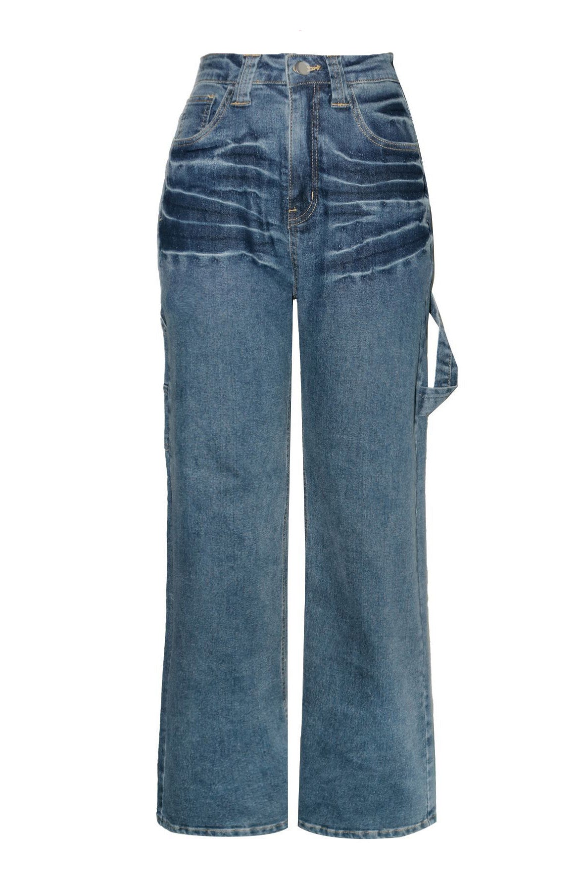 Vintage Wash Straight Leg Blue Jeans Lavish Daily